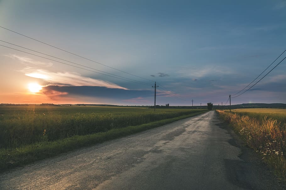 Grey Empty Road Between fields, cloud, clouds, cloudy, country HD wallpaper
