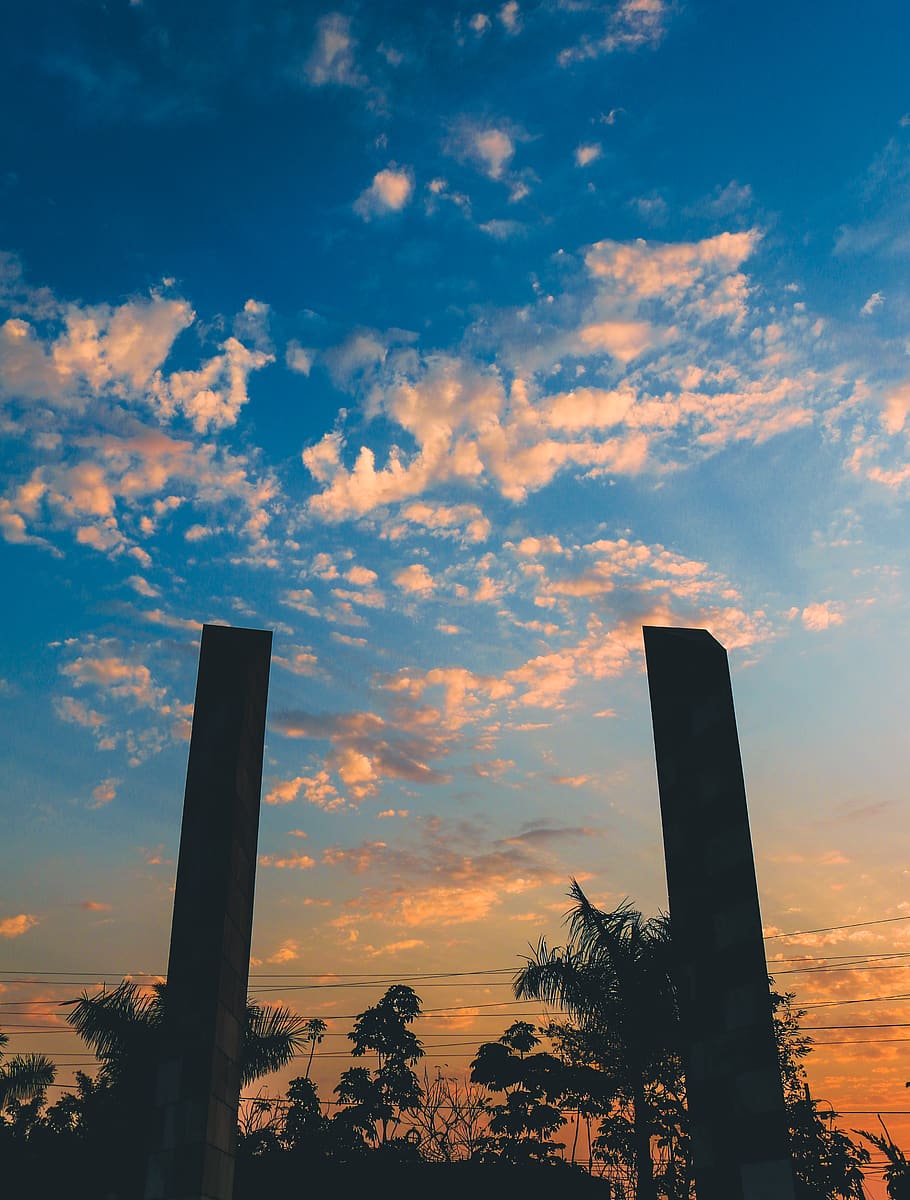 pillars, sky, sunset, cloud, clouds, lima, peru, trees, cloud - sky HD wallpaper