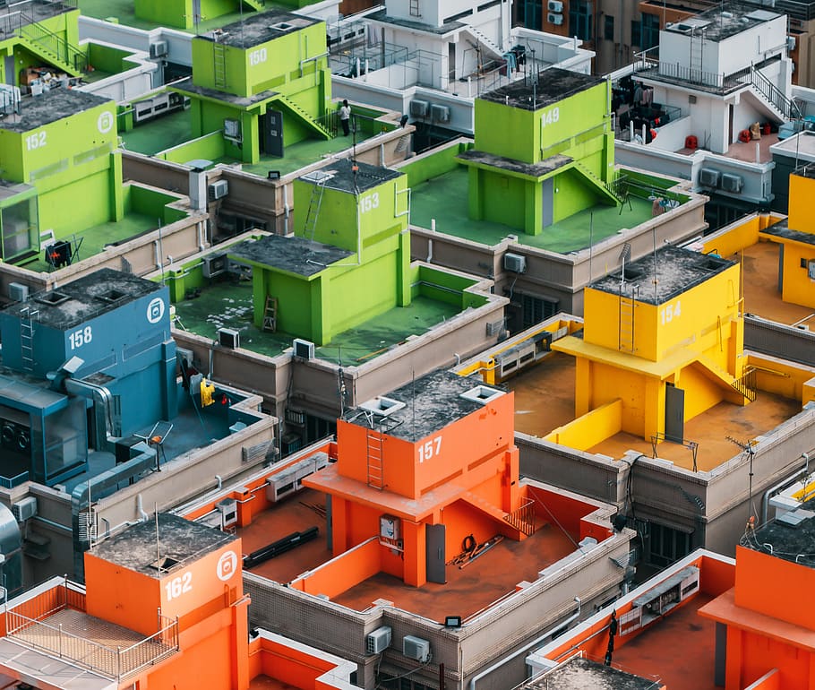assorted color houses, urban, neighborhood, building, town, city HD wallpaper