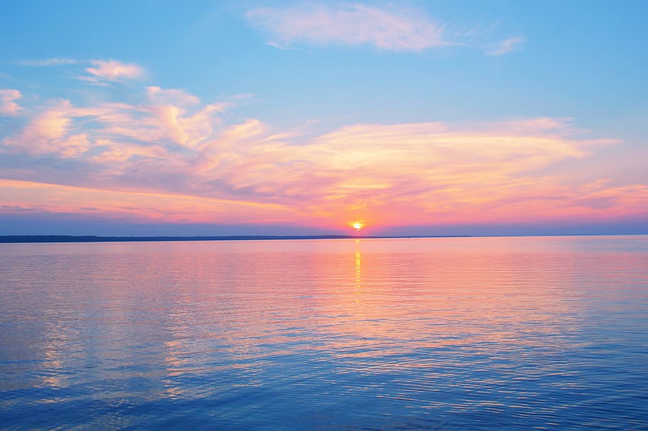 sunset, pastel, sky, lake, clouds, beach, finnish, water, scenics - nature