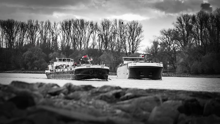 ship, transport ship, overtaking, barge, frachtschiff, rhine cruises HD wallpaper