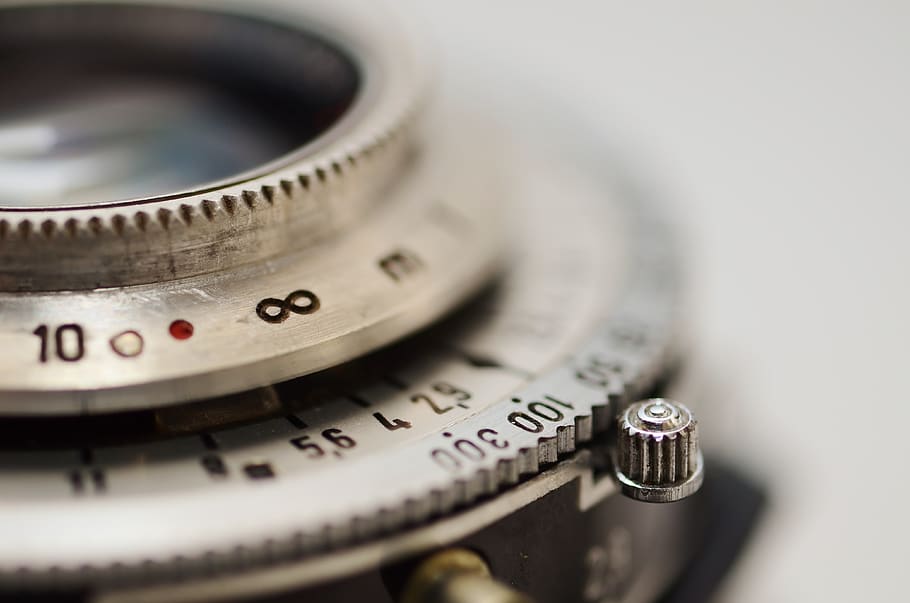 Silver-colored Gauge, camera, focus, folding camera, iris, lens HD wallpaper