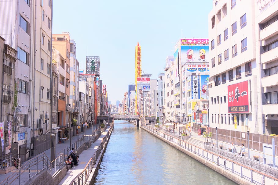 japan, ōsaka-shi, aiai bridge, osaka, canal, dotonbori, architecture, HD wallpaper