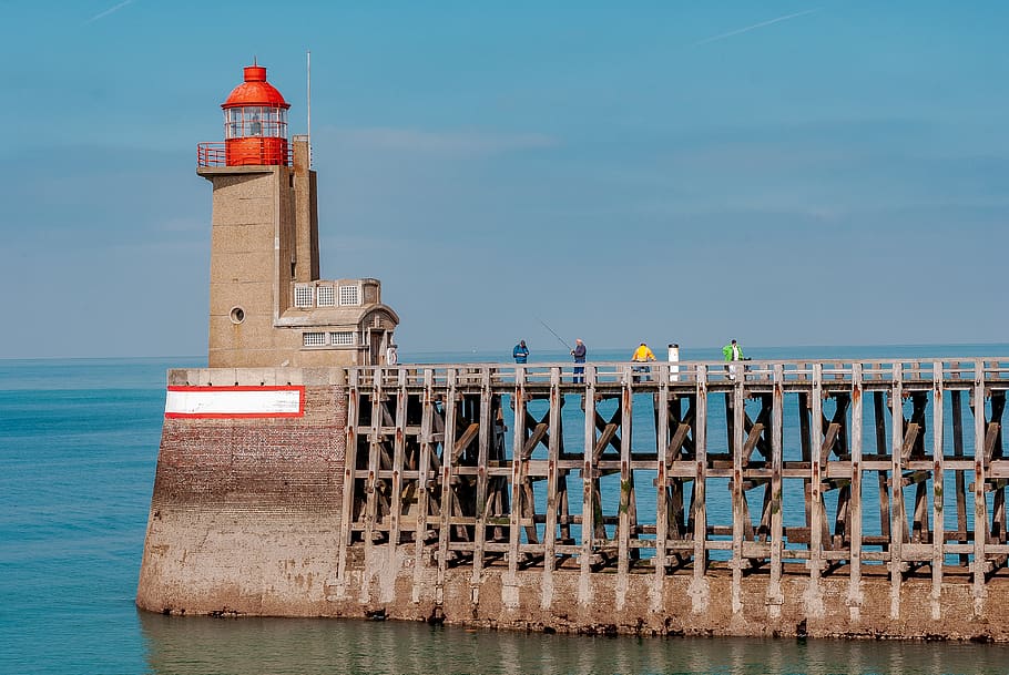 fécamp, sea, roller, blue, france, normandy, wharf, port, fisherman HD wallpaper
