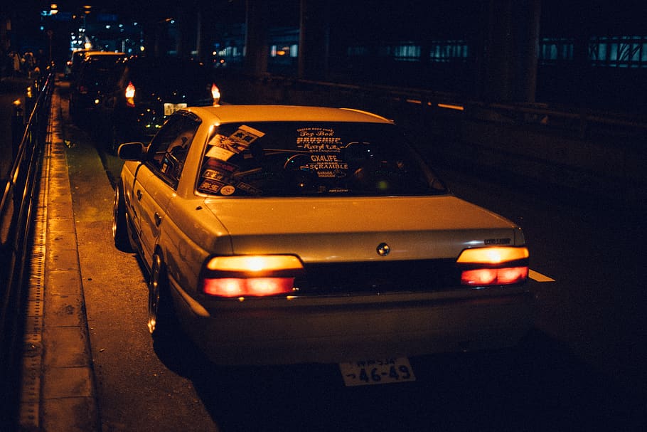 white sedan, car, osaka, taxi, cab, transportation, vehicle, automobile HD wallpaper