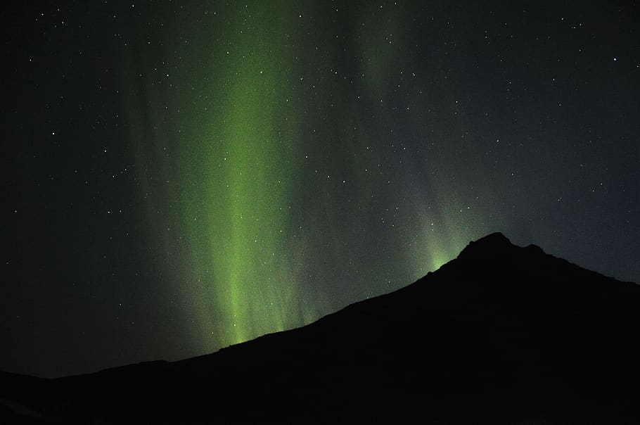 green aurora borealis, nature, outdoors, night, iceland, skógar