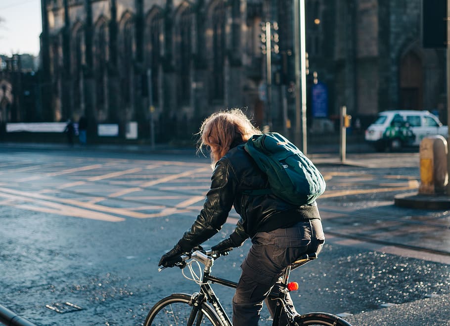 man riding on bicycle, one person, transportation, city, street HD wallpaper
