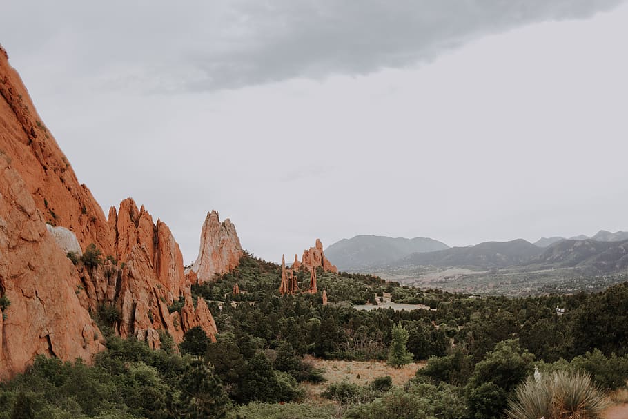 rock formations and trees, valley, nature, outdoors, canyon, mountain HD wallpaper