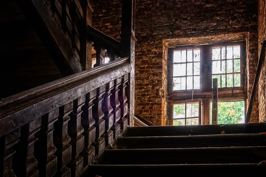 stairs, railing, wood, gradually, emergence, lost places, pforphoto HD wallpaper