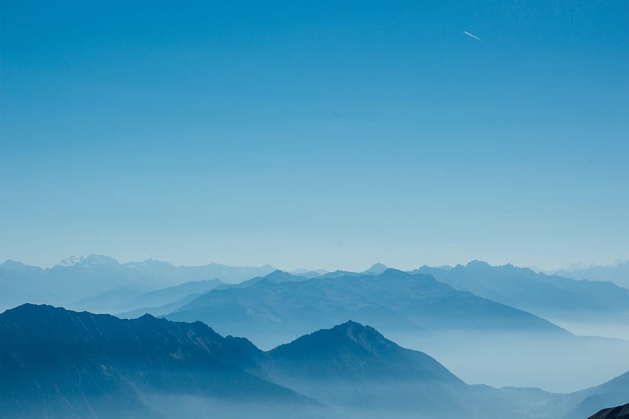blue mountains at daytime, mist, moutain, fog, landscape, annecy
