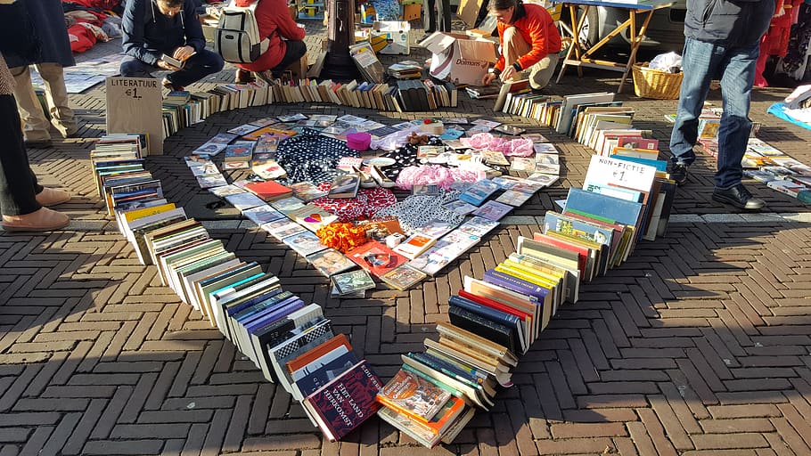 assorted-title books, retail, high angle view, market, choice HD wallpaper