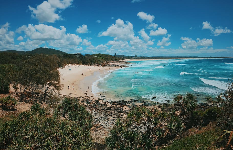 australia, cabarita beach, nsw, sand, sea, waves, ocean, blue, HD wallpaper