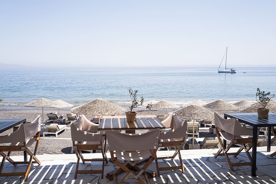greece, santorini, sun, summertime, beach, swim, relax, club HD wallpaper