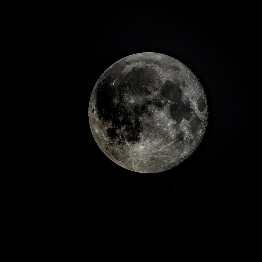 full moon, fullmoon, blood moon, sky, starry sky, skyland, black and white, HD wallpaper