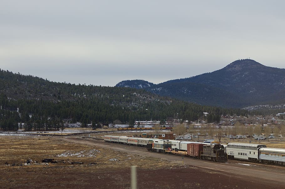 train, outback, mountain, transportation, sky, mode of transportation HD wallpaper