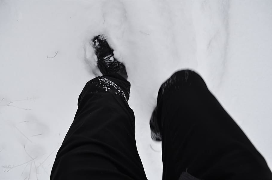 forest, snow, feet, boots, winter, legs, real people, human leg HD wallpaper