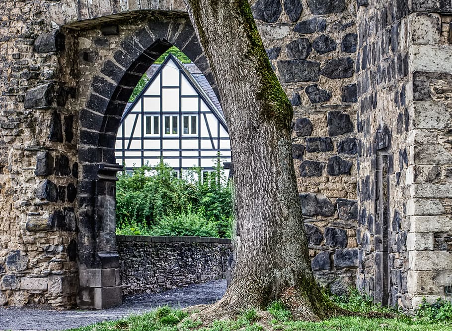 house, nature, landscape, architecture, green, leaves, stone HD wallpaper