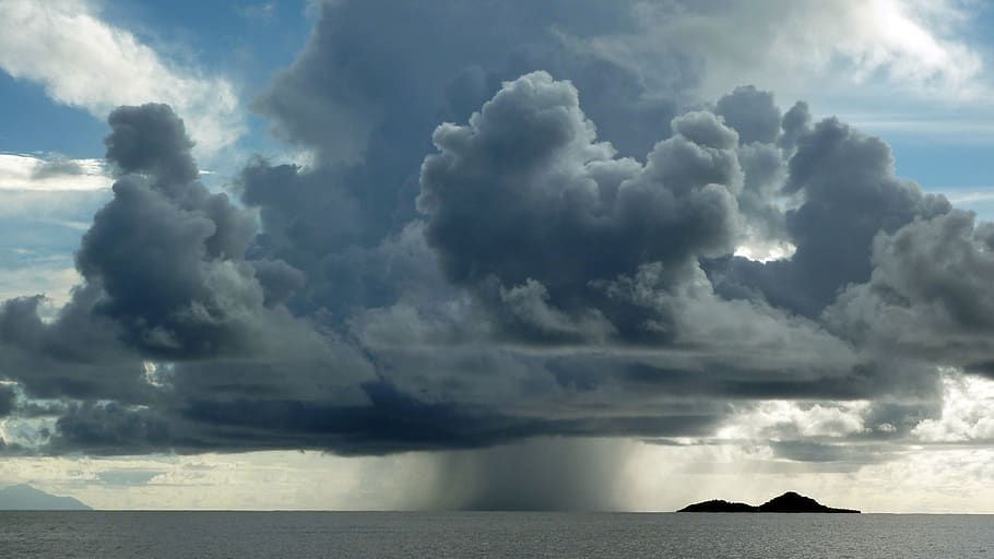 seychelles, cloud - sky, water, storm, sea, thunderstorm, beauty in nature, HD wallpaper