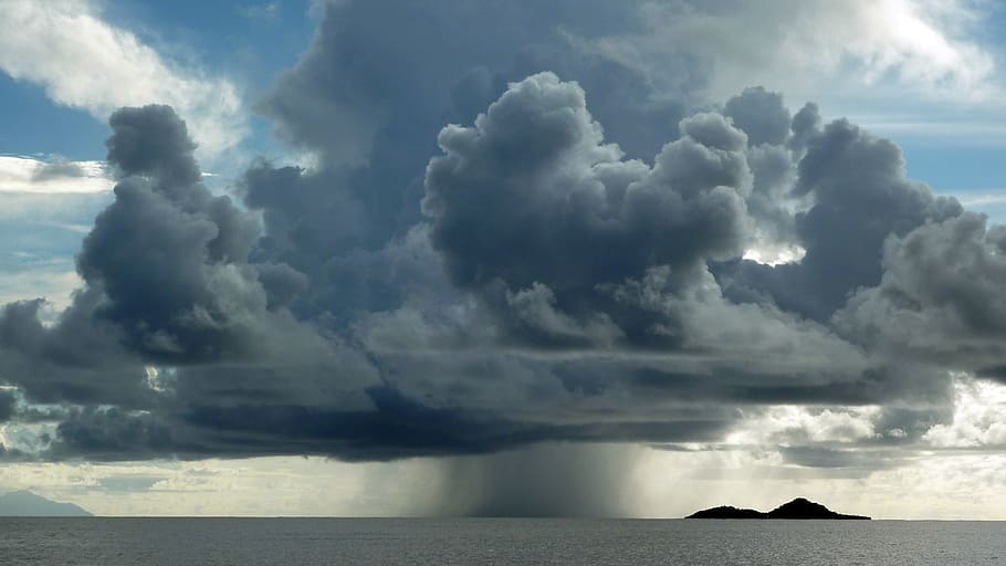 seychelles, cloud - sky, water, storm, sea, thunderstorm, beauty in nature HD wallpaper