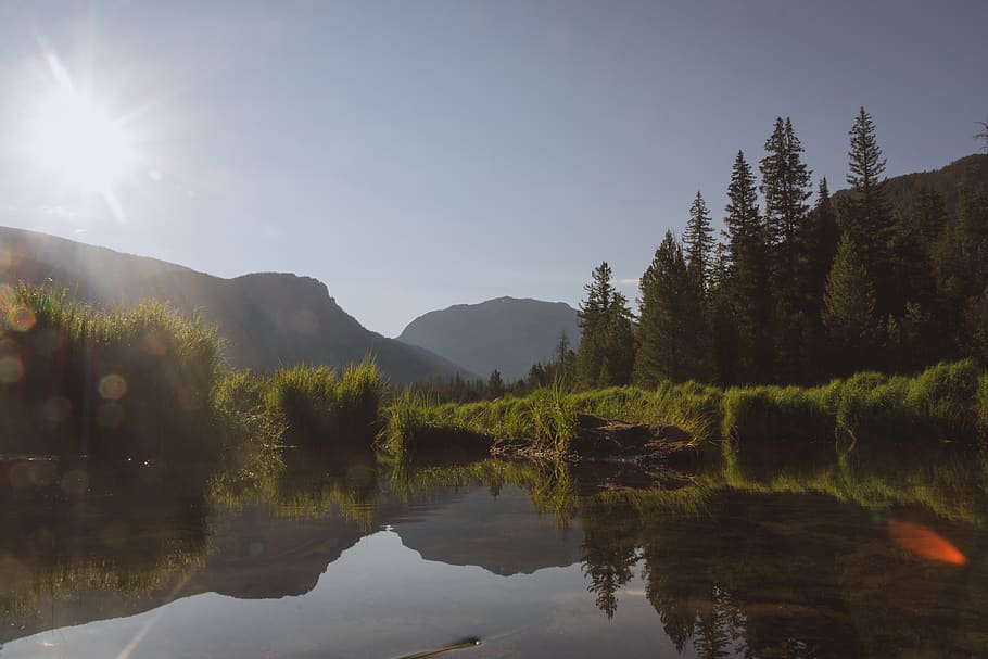 mountains, valley, valley river, stream, forest, sunrise, sunset HD wallpaper