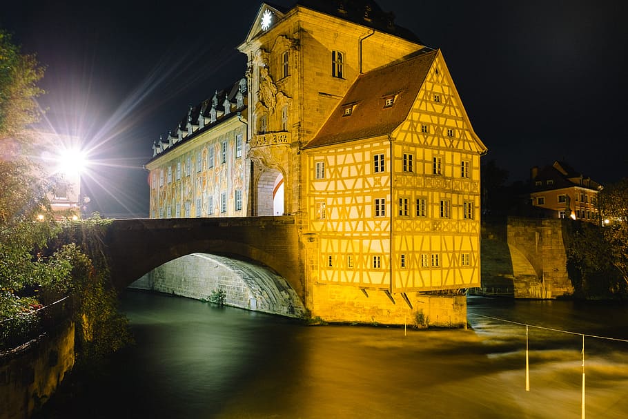 Bamberg Rathaus at night, altes, ancient, architecture, bavaria, HD wallpaper
