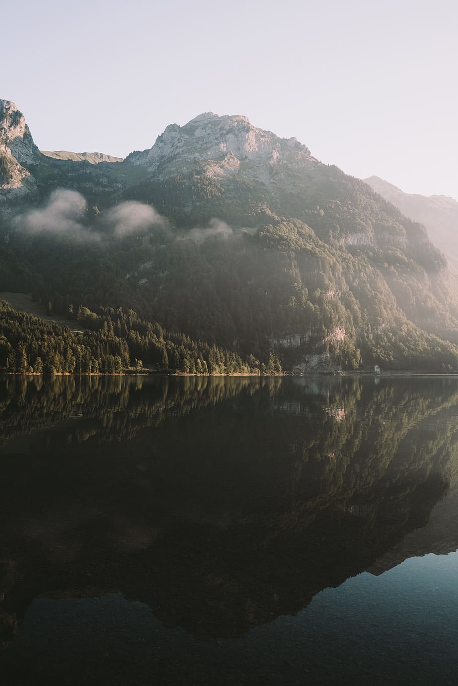 white clouds near green mountain, relfection, create, adventure HD wallpaper