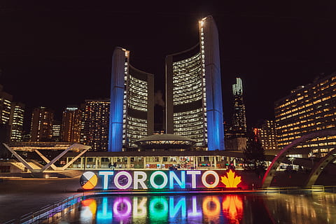 Toronto building with lights, town, urban, city, metropolis, downtown HD wallpaper