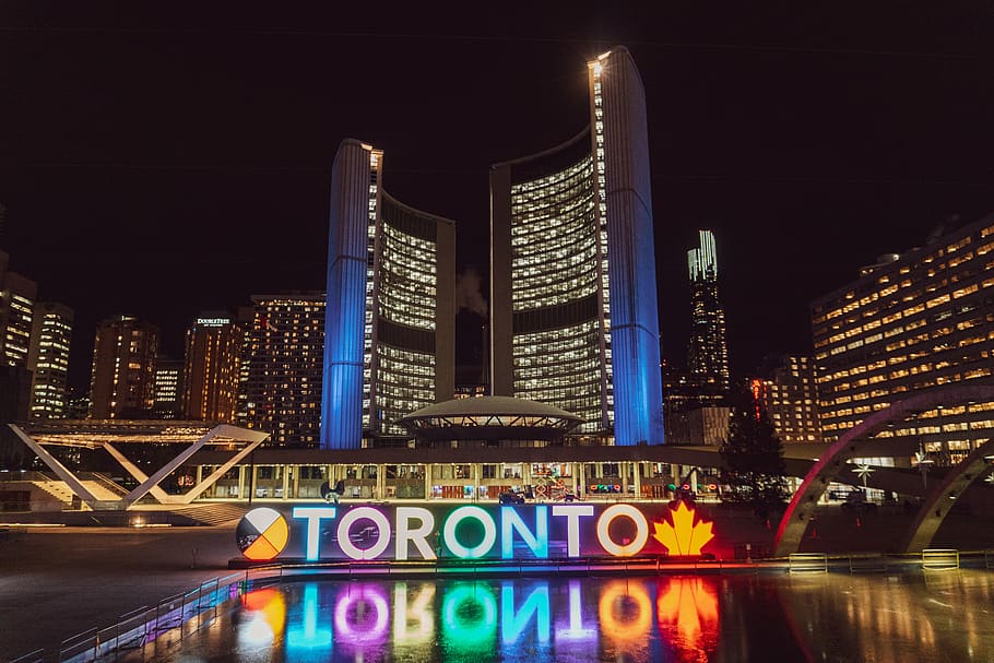 Toronto building with lights, town, urban, city, metropolis, downtown HD wallpaper