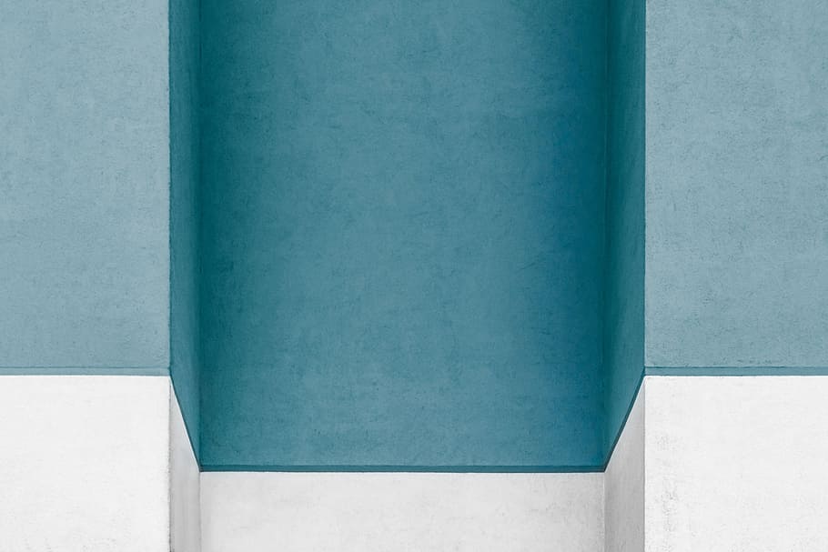 geometry, wall, color, blue, cyan, white, line, minimal architecture HD wallpaper