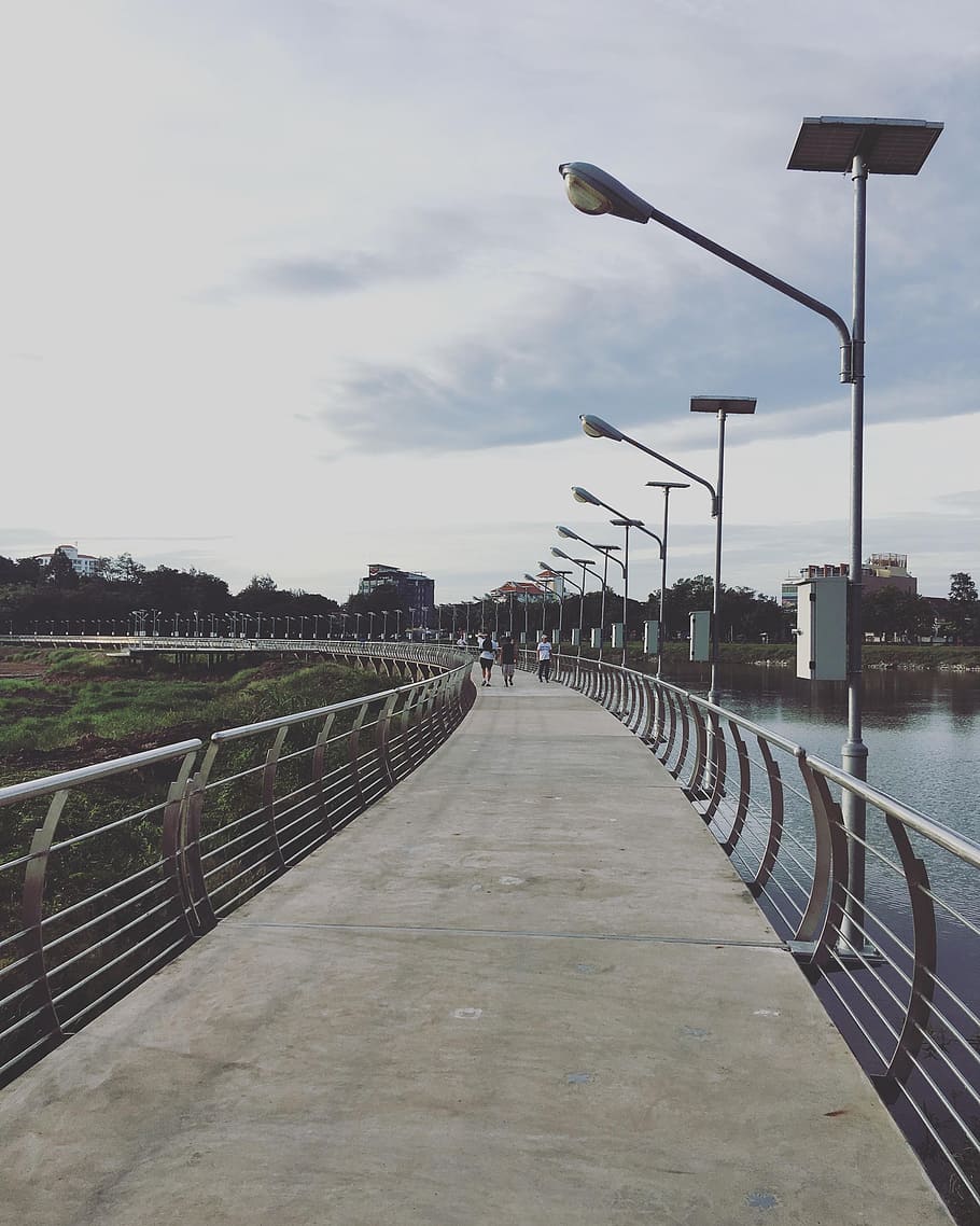 People Walking in Middle of Pathway, architecture, bridge, clouds HD wallpaper