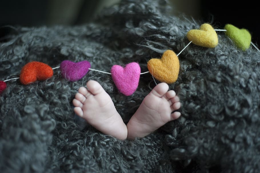 Baby's Feet Covered With Black Wool Textile, baby feet, close-up, HD wallpaper