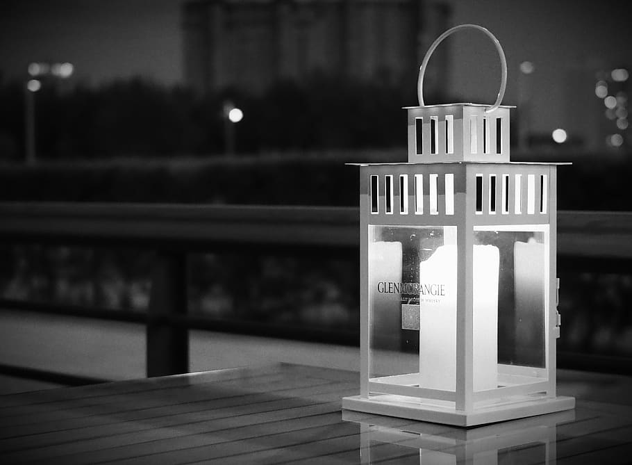 Grayscale Photo of Lantern, dark, design, evening, lamp, light HD wallpaper