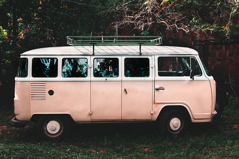 HD wallpaper: white and pink van, land vehicle, mode of transportation ...