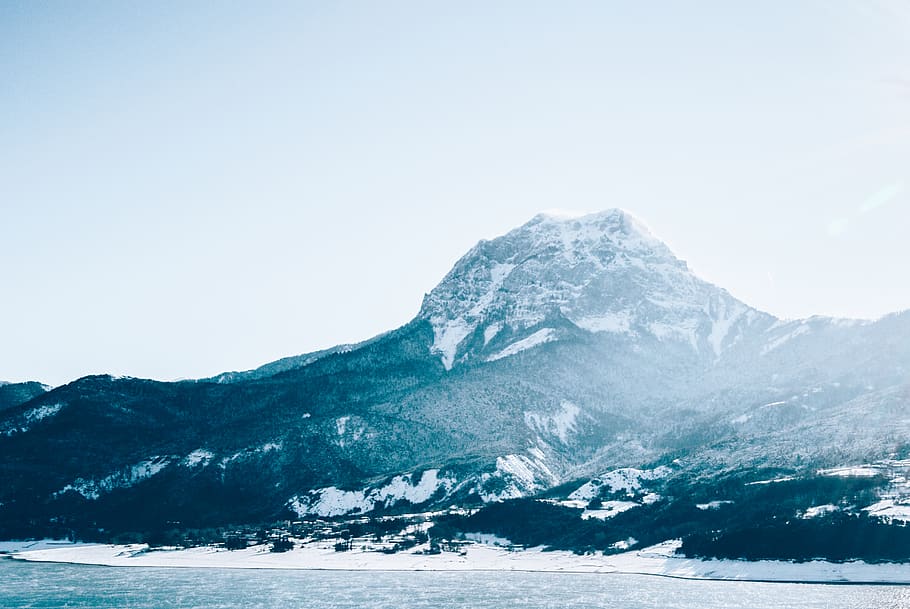 france, les orres, winter, mountain, snow, lake, sky, cold temperature HD wallpaper