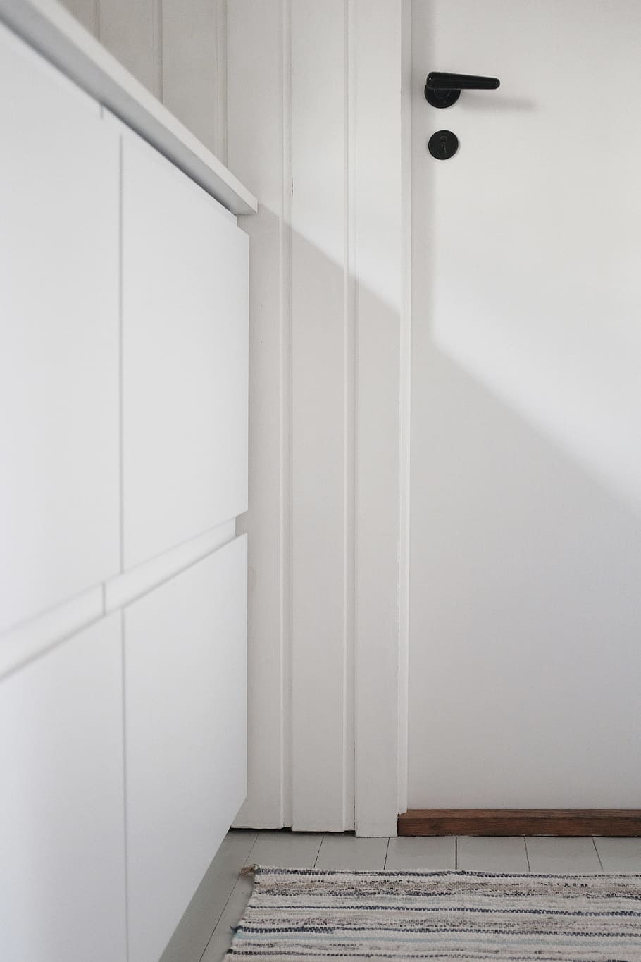 closed door, shadow, wooden floor, wooden wall, ikea, painted floor HD wallpaper