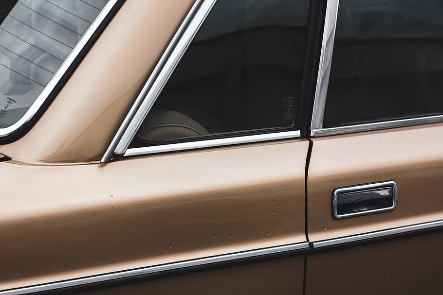 brown car door, handle, vintage, old, retro, volvo, classic car HD wallpaper