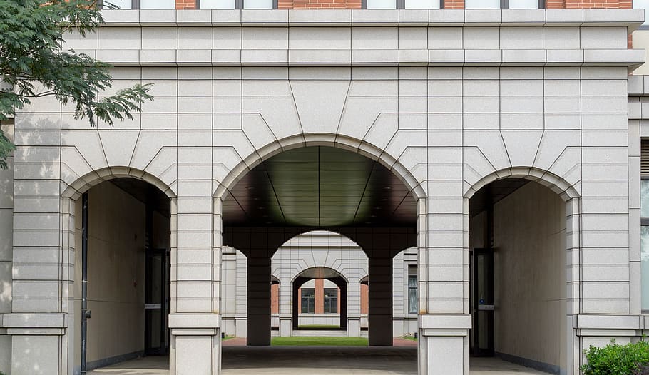 door, sight, swing, contrast, white, building, arch, entrance HD wallpaper