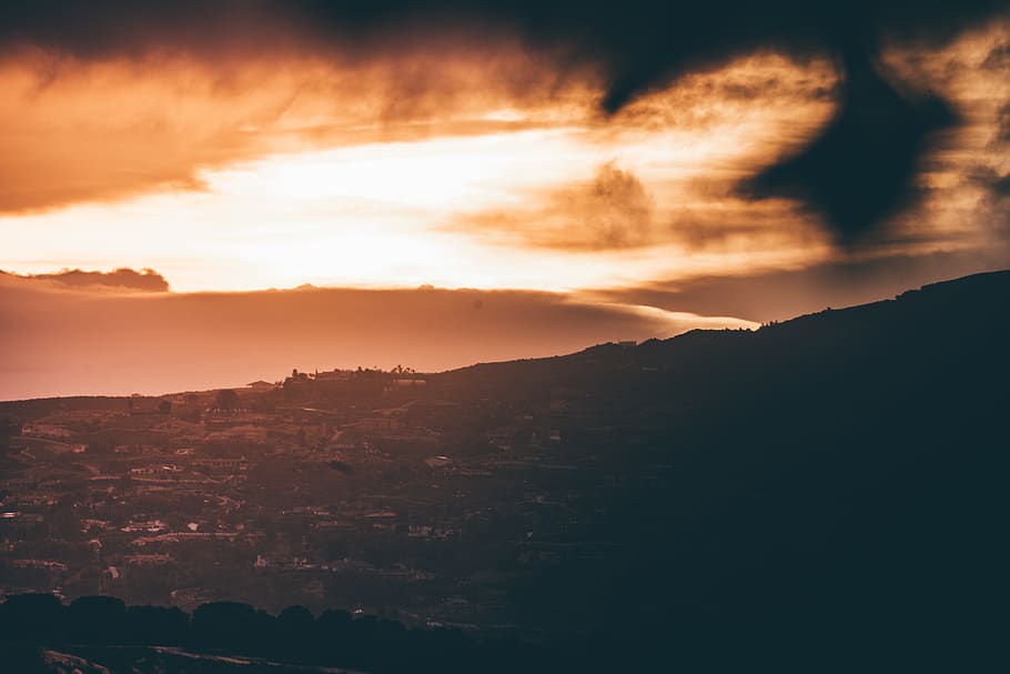 sun reflection on clouds, sunset, hill, sky, sunrise, cluj-napoca HD wallpaper