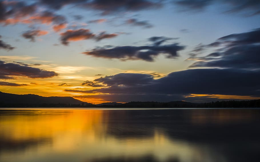 sunset, lake constance, sky, water, nature, evening sky, dusk HD wallpaper