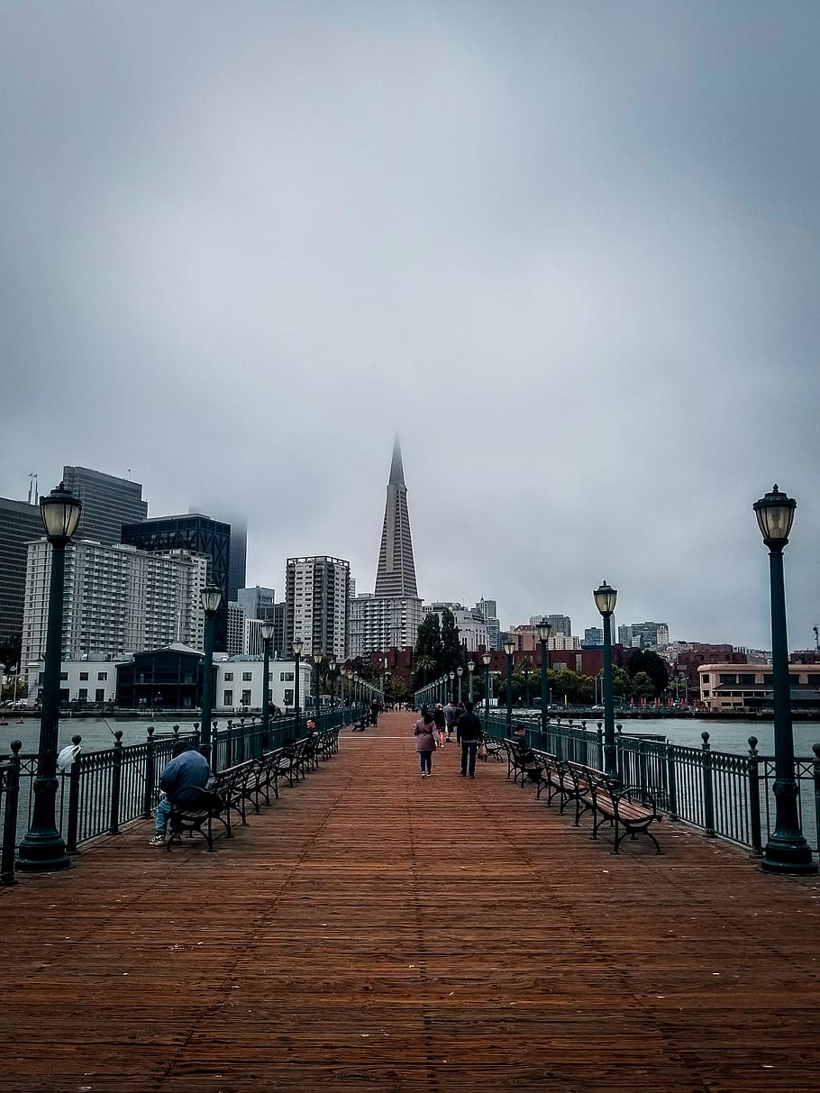 person, human, bridge, building, boardwalk, san francisco, railing HD wallpaper