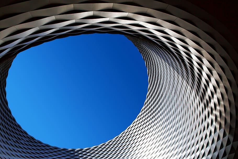architecture, building, infrastructure, blue, sky, hole, sunny HD wallpaper