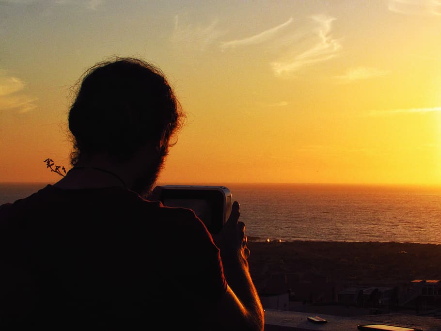 morocco, tamraght, sky, ocean, sun, man, sea, shooting, photography HD wallpaper