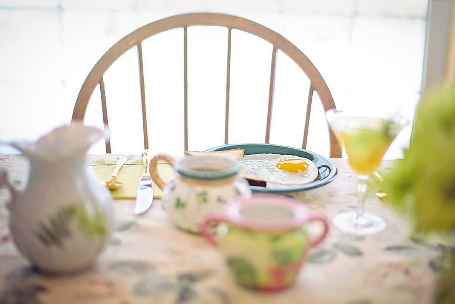 breakfast, fried egg, coffee, table, table setting, food, morning HD wallpaper