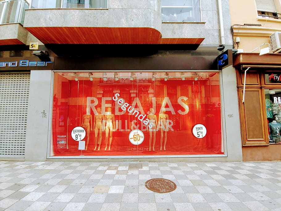 red and gray closed establishment, shop, floor, human, person HD wallpaper