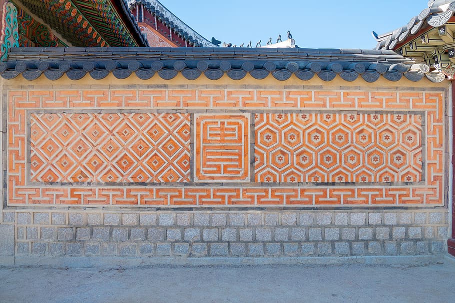 orange concrete wall, flagstone, path, walkway, korea, pavement HD wallpaper