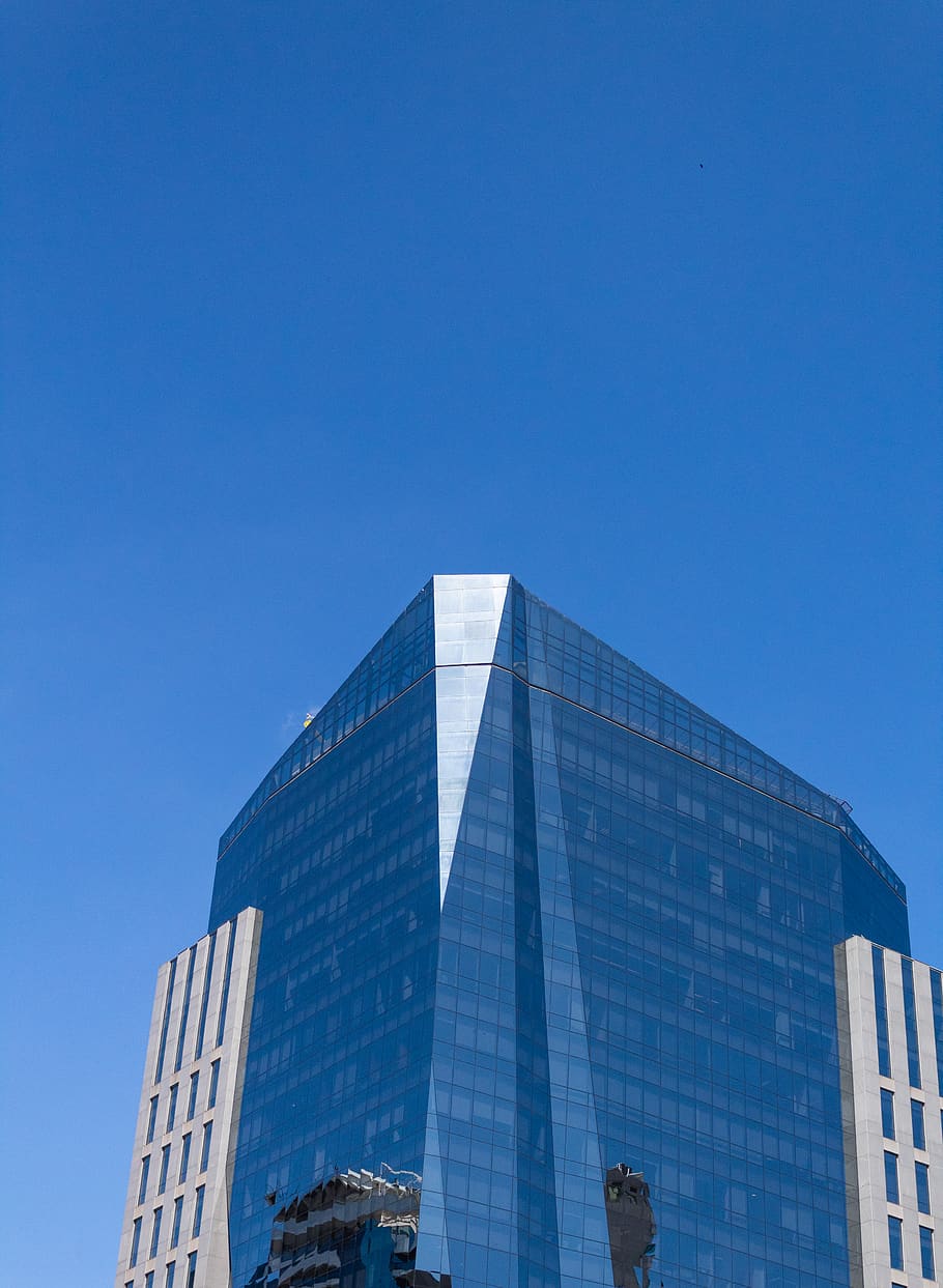 business, building, sky, blue, glass, architecture, built structure HD wallpaper