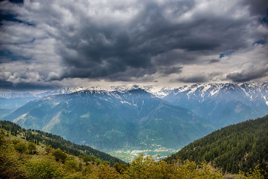 Green Mountain, clouds, cold, daylight, daytime, forest, high HD wallpaper