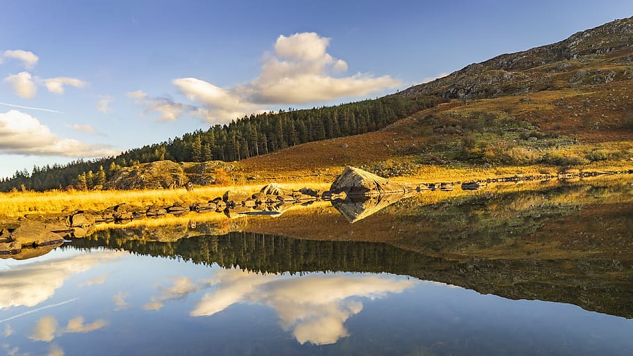 snowdonia, lake, landscape, natural, national, scenic, autumn, HD wallpaper