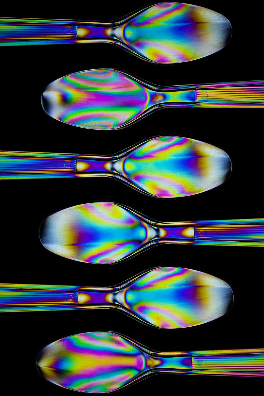 iridescent spoon artwork, multi colored, indoors, studio shot HD wallpaper