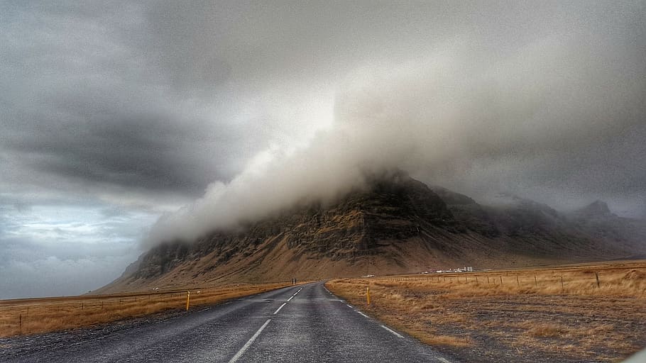 Storm Clouds over Highway, dawn, dramatic, evening, field, fog HD wallpaper